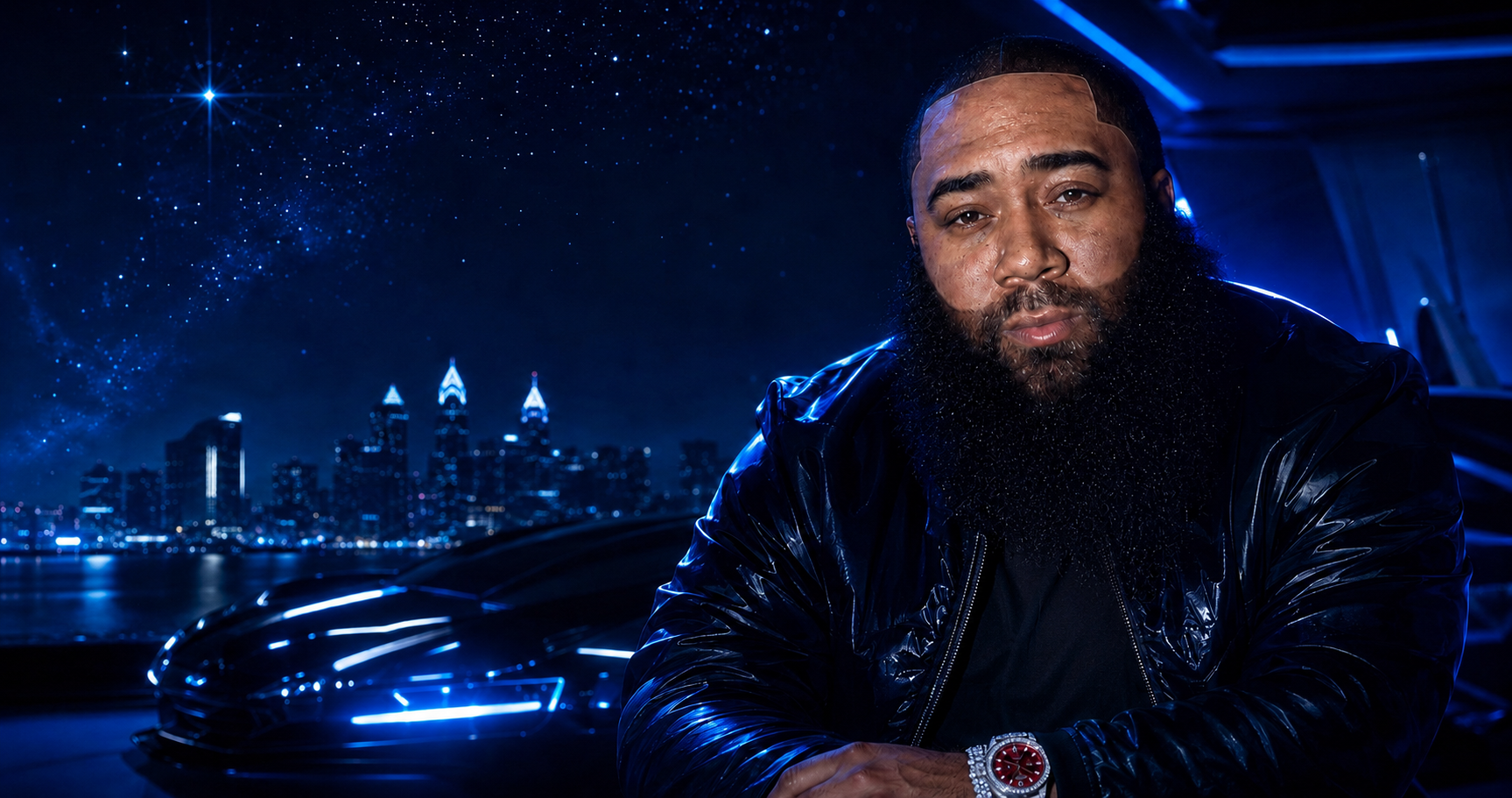 Beezy Jetson blue luxury rap hero portrait